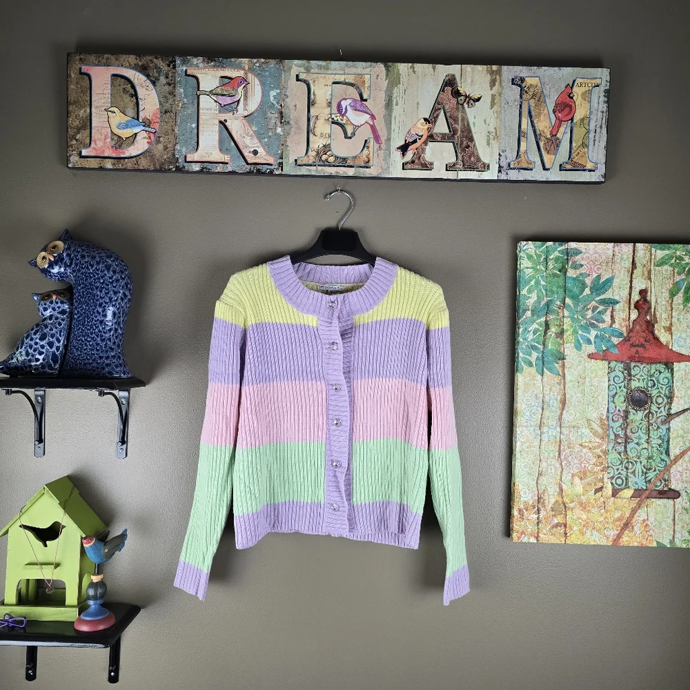 Olivia Rubin RARE Dee Striped Knitted Cardigan Jewel Button Medium
